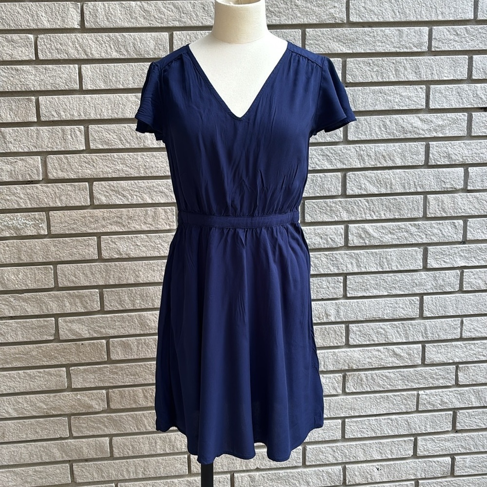 Old Navy Blue V-neck Dress with Flutter Sleeves Size S